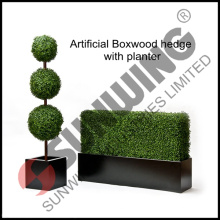 Artificial boxwood hedge with planter